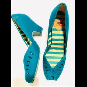 Rocket dog bright teal peep toe heel women’s shoe
